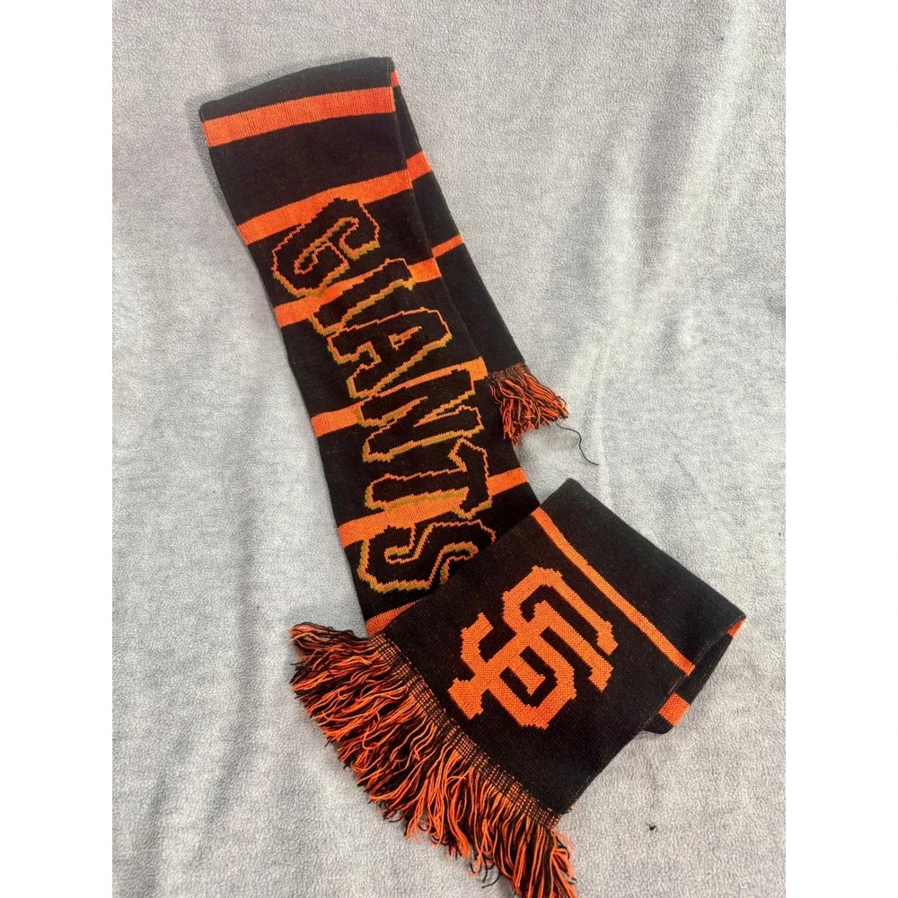 San Francisco Giants MLB Knit Scarf Black Orange SF Logo Striped Fringe Fan Gear